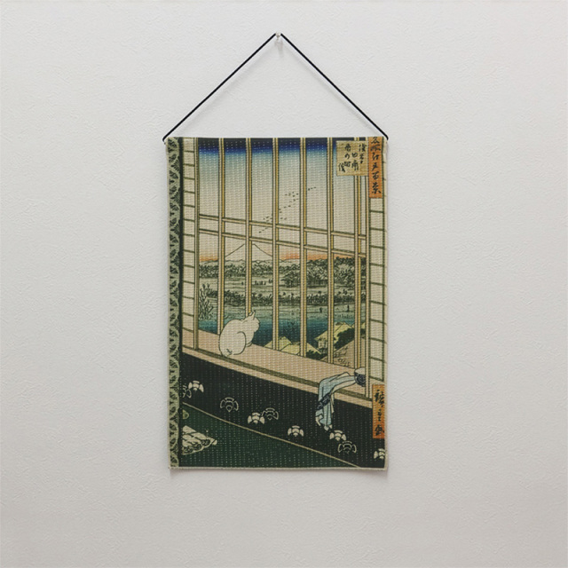 江戸の名作浮世絵 タペストリー 日本製 北斎・広重・写楽 光で輝く