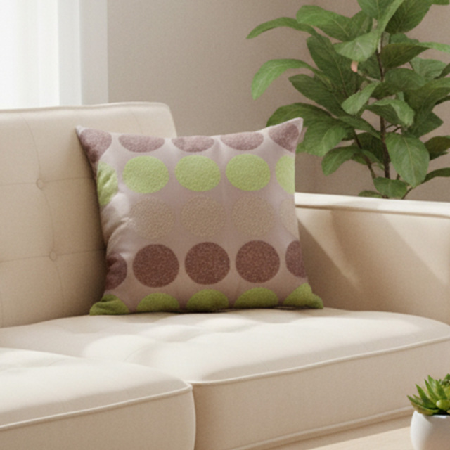 クッションカバー 【シュニール 水玉（ドット）】オレンジ グリーン