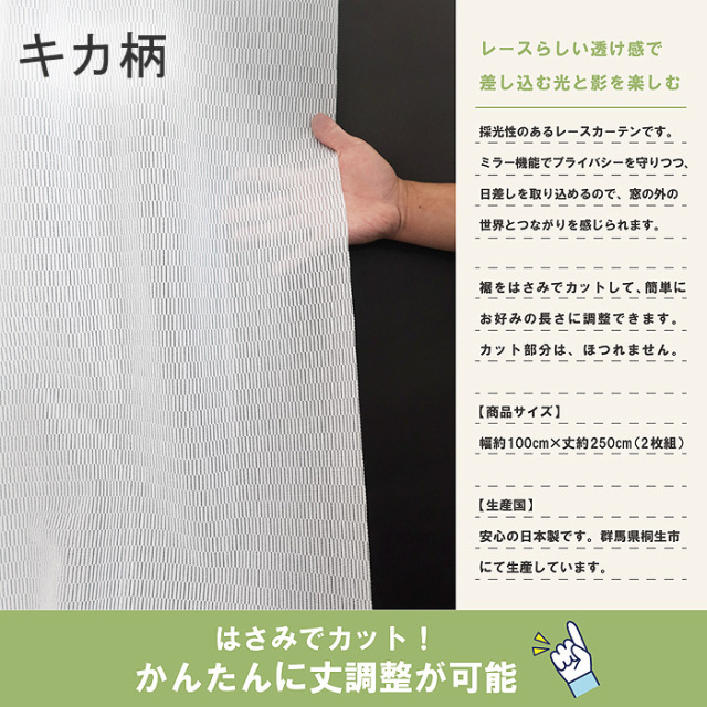 フリーカットレースカーテン 100cm×250cm 2枚組 花柄 ペイズリー