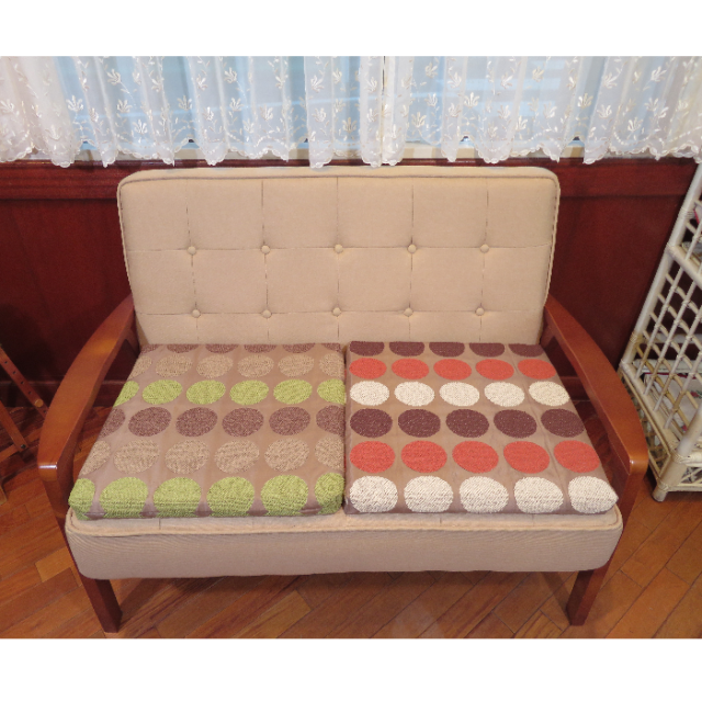 低反発 ソファー用 シートクッション カバー付き 48×48×4cm 水玉