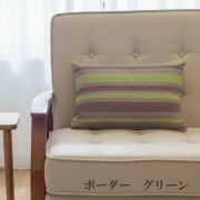 腰当てクッション シュニール 中身付 ストライプ（ボーダー）30×45cm　長方形/グリーン