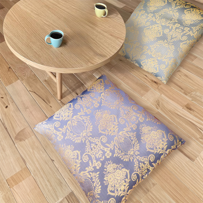 【2枚セット】座布団カバー 洋風 おしゃれ ゴシック ブルー グリーン 銘仙版 55×59cm