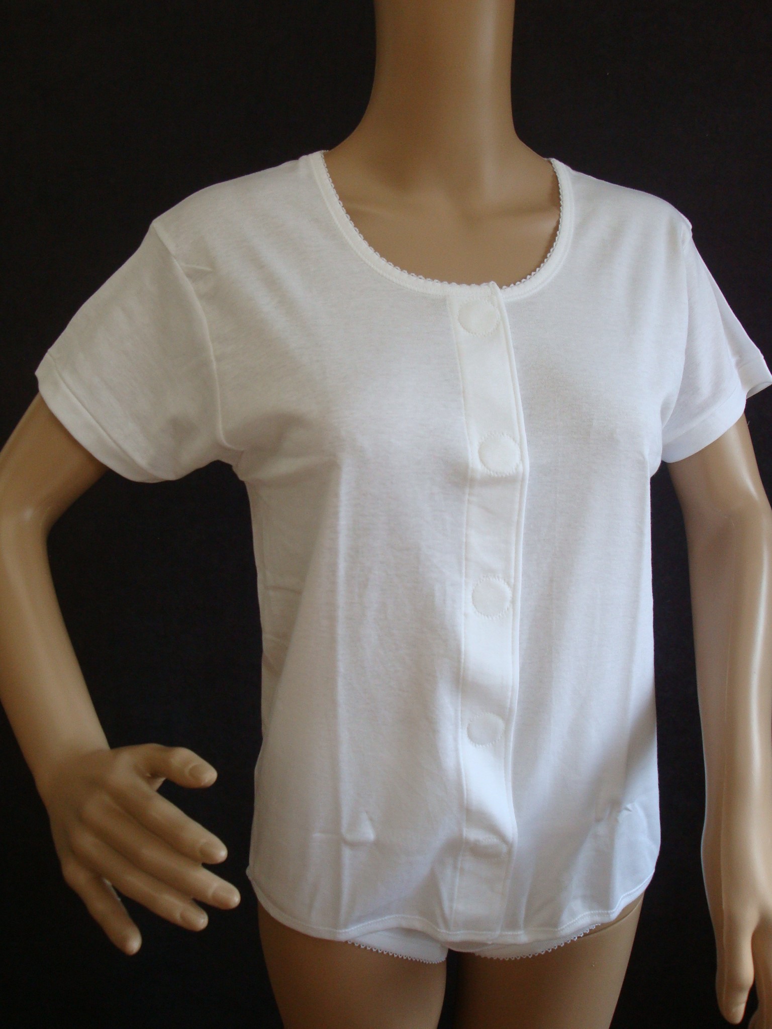 123A_婦人_3分袖前開ワンタッチ_白・ピーチ_サイズM・L