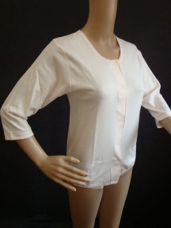 222A_婦人_7分袖前開ワンタッチ_白・ピーチ_サイズM・L