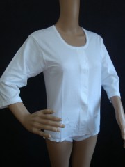 222AX_婦人_7分袖前開ワンタッチシャツ_白_ピーチ_LL