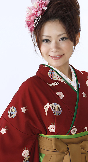 エンジ地　うさぎ【袴レンタル着物】K2056