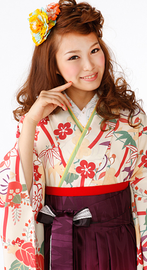 オフホ+B294:X311ワイトに縦枠・桐【袴レンタル着物】K2862