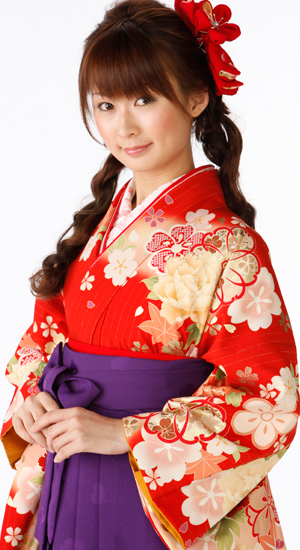 朱赤に桜・牡丹【袴レンタル着物】K2872