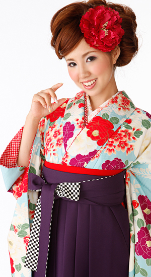 水色・つばき【袴レンタル着物】K3019