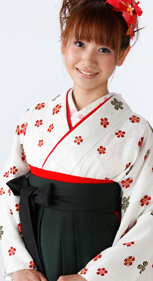 白地に花柄【袴レンタル着物】K2062