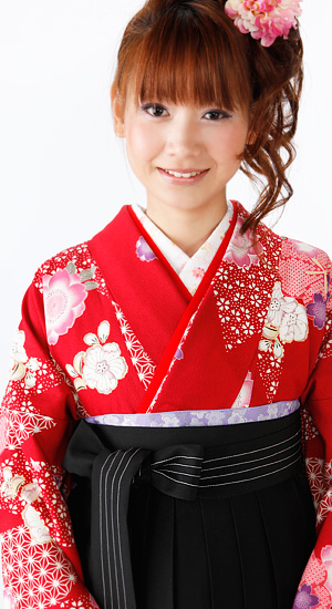 紅色に桜【袴レンタル着物】K2268