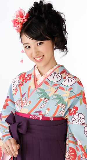 水色に縦枠・桐【袴レンタル着物】K2863