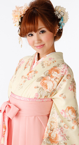 レモン色・ばら【袴レンタル着物】K3007