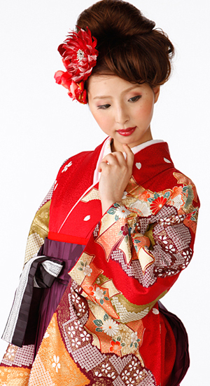 赤・束ね熨斗目【袴レンタル着物】K3020