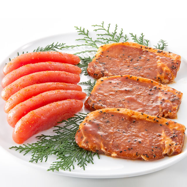 辛子明太子とみそ豚ロースステーキセット（辛子明太子300g、みそ豚ステーキ130g前後×3枚）