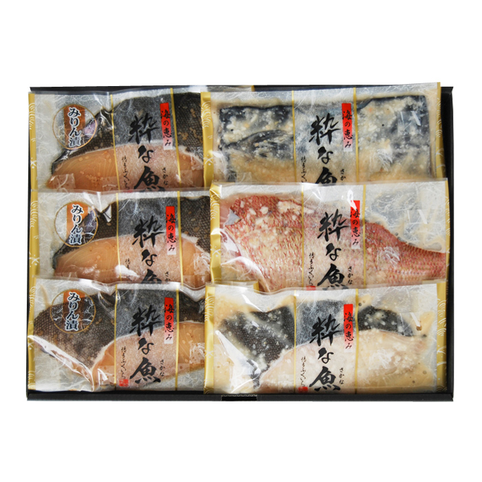 銀だらみりん漬けと切り身みそ漬けセット（銀だらみりん漬け×3枚、さわら・真鯛・銀だらみそ漬け×各1枚）