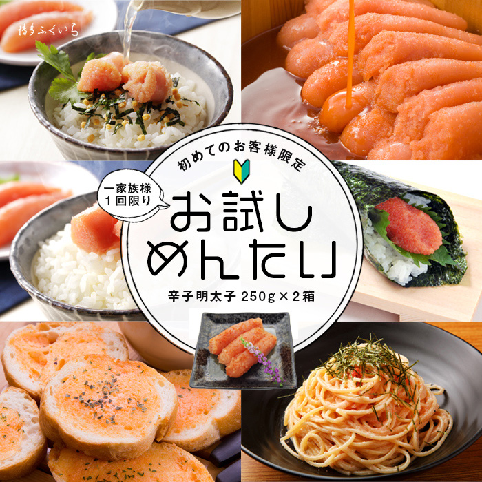 【初回ネット限定・送料無料】お試し明太 切れ子 250g×2箱 1回限り 3セット迄 / あいさつ状付