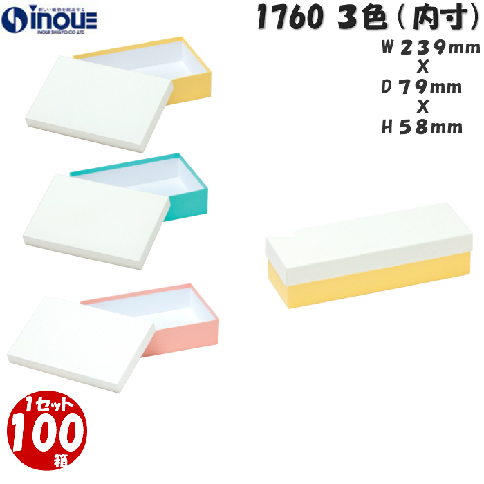 ギフトボックス 長方形 無地 パステルカラー 小さい 1760 S 内寸:239W×79D×58H 100箱