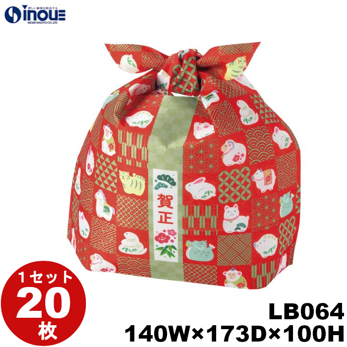 不織布 ラッピング タイパック M 干支柄 LB064DF 1セット20枚 内寸:140W×100D×173H 外寸:140W×100D×188H