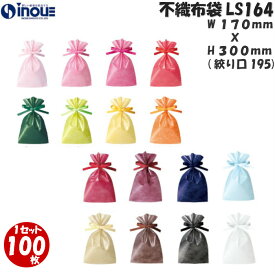 不織布　ラッピング用不織布袋　ソフトバッグ・クリア　２つ穴巾着　LS１６４　１セット　１００枚　１７０W　x　１９５／３００
