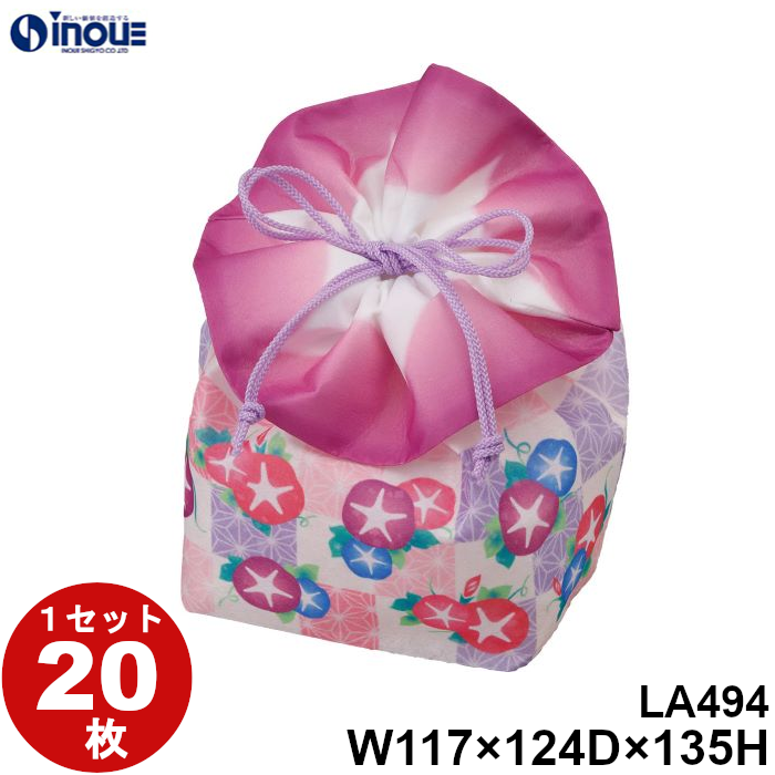 不織布 ラッピング お花巾着 朝顔市松柄 LA494 1セット20枚 内寸:117W×124D×135H 外寸:117W×124D×185H