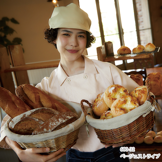 680 衿付きコックシャツ ストライプ 兼用 ベーカリー スイーツ 飲食店 ユニフォーム 制服 おしゃれ KAZEN カゼン アプロン KAZEN 681 コックシャツ ストライプ 男女兼用 ベーカリー
