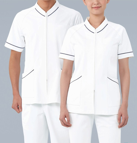 055 カゼン ナースウェア スクラブ 男女兼用 着脱がラク 爽やか ホワイト ブルー ピンク 医療用 看護師用 工業洗濯可 制菌 透け防止 吸汗 制電 ストレッチ素材 防汚 KAZEN 看護衣 白衣 ジャケット