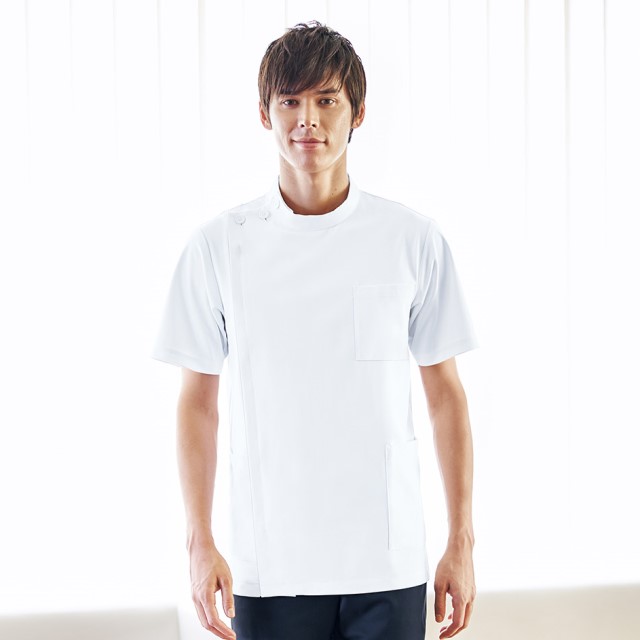 1010CR フォーク ナースウェア ジャケット 男性用 ケーシー 透け防止 防汚 防塵 制電 吸汗 制菌 イージーケア ストレッチ おしゃれ かっこいい 大きいサイズ 涼しい ポリエステル 綿 FOLK 看護衣 横掛け