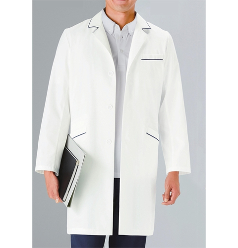 114 カゼン 診察衣 長袖 ハーフ丈 男性用 ストレッチ素材 工業洗濯可 制菌加工 吸汗性 タブレットポケット付き PHSポケット KAZEN ドクターコート 医療用 医師 医者 白衣 メンズ 大きいサイズ ホワイト 