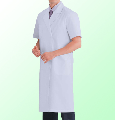 117-30 カゼン 診察衣 半袖 ダブルボタン男性用 綿混 制菌加工 吸汗性 防縮加工 ポケット付き ペン差し付き  KAZEN ドクターコート 医療用 医師 医者 白衣 メンズ 大きいサイズ ホワイト