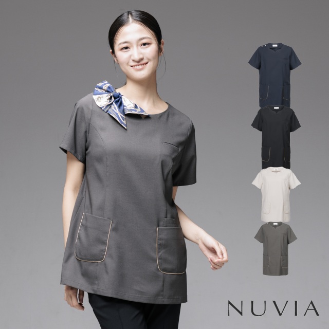 21003 チュニック ジャケット レディス 女性用 イージーケア エコ 抗ピリング 消臭テープ付 接触冷感 UVカット 吸汗速乾 ストレッチ 家庭洗濯 NUVIA  CORE 美容 医療 歯科 サロン エステ クリニック 受付 トップス