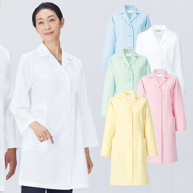 261 カゼン 診察衣 長袖 シングルボタン ハーフ丈 女性用 タブレットポケット 携帯PHSポケット付き 工業洗濯可 制菌 吸汗 ペン差し KAZEN 医療 医師 医者 女医 ドクターコート レディース レディス 白衣