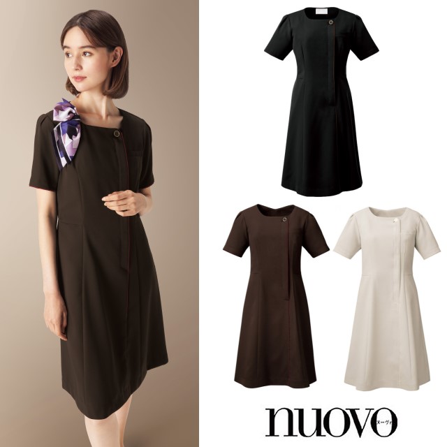 3023SC フォーク ヌーヴォ ワンピース レディス 女性用 半袖 ジップタイプ 前ファスナー 吸水拡散性 速乾性 イージーケア ストレッチ オールシーズン nuovo FOLK 事務服 受付 医療 美容 エステ クリニック サロン 病院 おもてなし