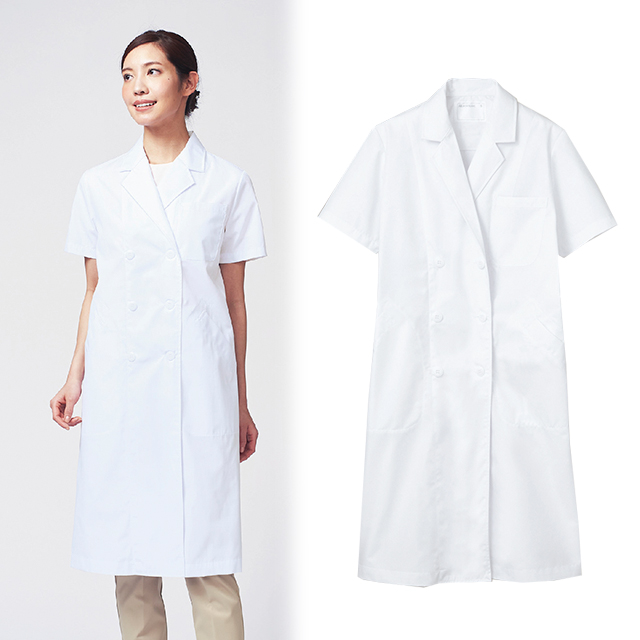 51-012 住商モンブラン 診察衣 ダブルボタン 半袖 女性用 制菌加工 MONTBLANC 医療用 医者 医師 女医 ドクター レディース レディス ドクターコート 涼しい 白衣 薬局衣 大きいサイズ ホワイト