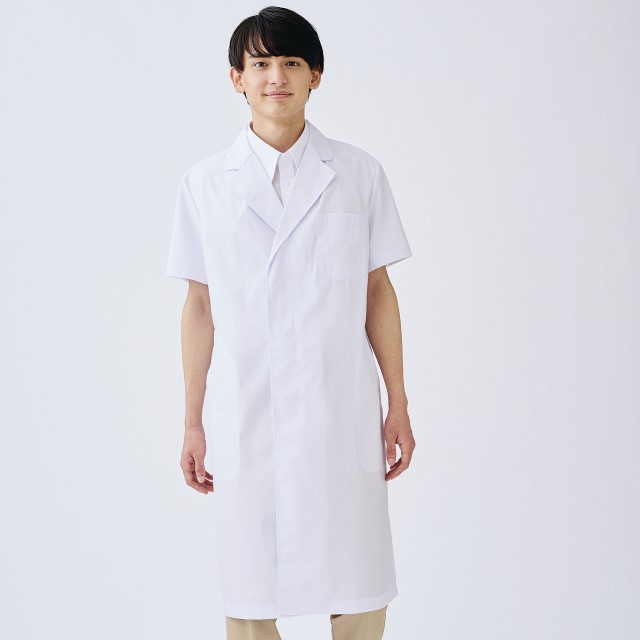 51-602 住商モンブラン 診察衣 シングルボタン 半袖 男性用 制菌加工 MONTBLANC 医療用 薬剤師 教師 医師  薬局 医者 研究 実験 メンズ ドクターコート 白衣 涼しい 大きいサイズ 4L 5L