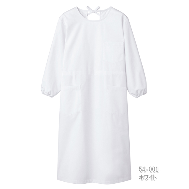 54-001 住商モンブラン ナースウェア 予防衣 エプロン 長袖 女性用 制菌加工 ポケット MONTBLANC 医療用 看護師 介護 ケア レディス 予防着 大きいサイズ 4L 5L