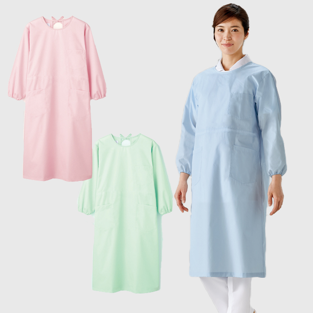 54-003 住商モンブラン ナースウェア 予防衣 エプロン 長袖 女性用 制菌加工 ポケット MONTBLANC 医療用 看護師 介護 ケア レディス 予防着 大きいサイズ 4L 5L