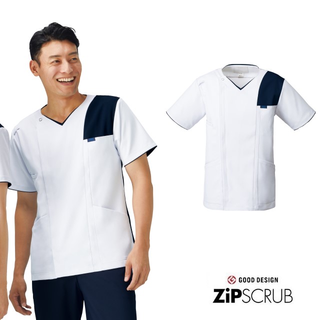 7060SC フォーク ナースウェア スクラブ 男性用 透け防止 制電 速乾 ストレッチ 防汚防塵 おしゃれ FOLK 医療用 看護師 医師 医者 ドクター メンズ 上衣 ジャケット ジップスクラブ 白衣 病院 クリニック
