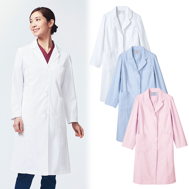 71-121 住商モンブラン ドクターコート シングルボタン 長袖 女性用 制菌加工 制電 防汚 透け防止 MONTBLANC 医療用 医者 医師 女医 ドクター レディース レディス 診察衣 薬局衣 大きいサイズ 白 サックス ピンク おしゃれ