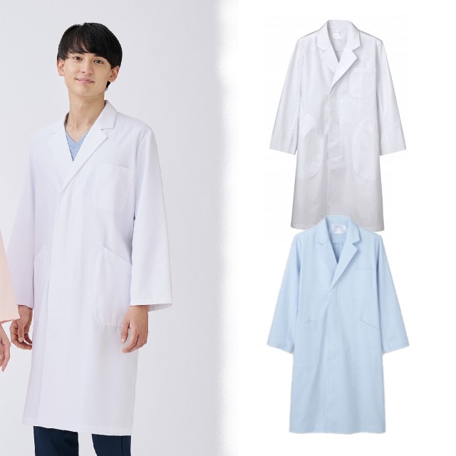 71-661 住商モンブラン メンズ ドクターコート 長袖 男性用 シングルボタン 診察衣 制菌加工 制電 防汚 透け防止 MONTBLANC 医療用 薬剤師 教師 医師  薬局 医者 研究 実験 男子 メンズ ドクター 白衣 大きいサイズ ホワイト サックス