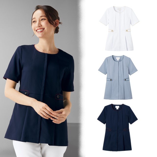 7102SC フォーク レディス スクラブ 女性用 前開き ファスナー ストレッチ 吸汗 速乾 イージーケア おうち洗濯 FOLK 医療用 医師 看護師 歯科医院 美容外科 エステ 介護施設 整骨院 動物病院 リハビリ 理学療法士 ジャケット 白衣
