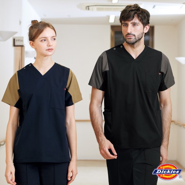 Dickies ディッキーズ メディカルウェア スクラブ 男女兼用 7113SC フォーク 動きやすい ストレッチ 着丈短め 大きなポケットFOLK 医療用 看護師 ナース 医師 ドクター 介護 施設 歯科 リハビリ 理学療法士 接骨院 整体 動物病院