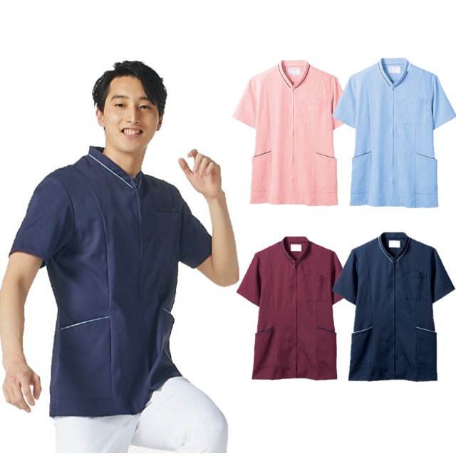 72-1222 住商モンブラン ナースウェア スクラブ 男女兼用 制菌 透け防止 吸汗 制電 防汚 小分けポケット Ｖネック MONTBLANC 医療用 看護師 医師 医者 ドクター ユニセックス ジップスクラブ ジャケット