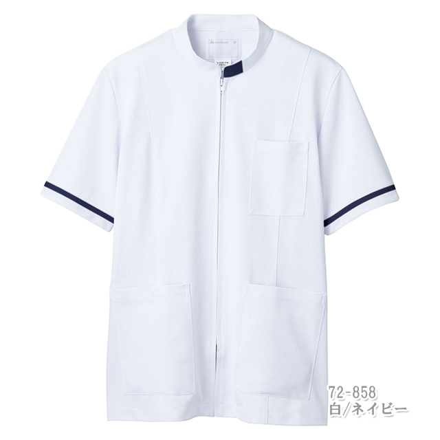 72-856 住商モンブラン ナースウェア ジャケット 男性用 制菌加工 透け防止 吸汗速乾 制電 防汚 内ポケット付き MONTBLANC 医療用 看護師 医務衣 薬局衣 メンズ ジップジャケット 上衣 白衣 ホワイト