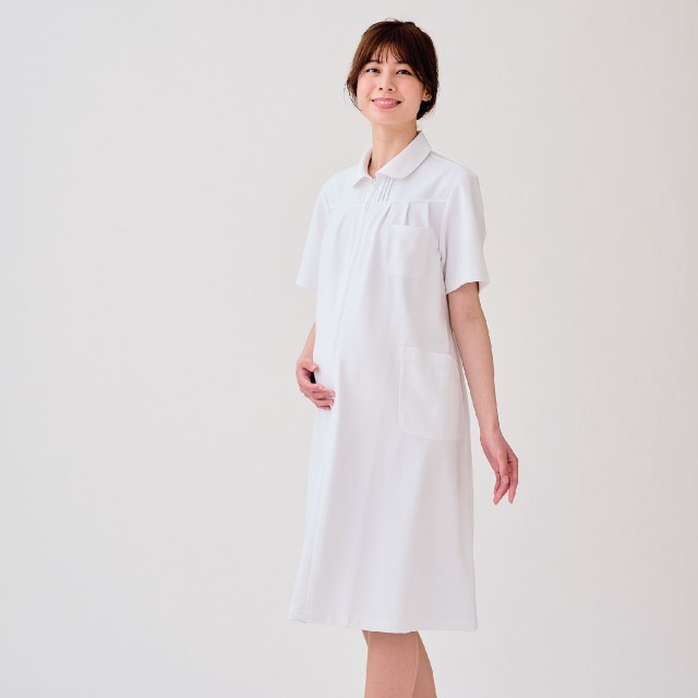 73-012 住商モンブラン ナースウェア マタニティ ワンピース 半袖 女性用 制菌加工 透け防止 制電 防汚 ウエスト紐 MONTBLANC 医療用 看護師 レディス レディース 妊婦 プレママ 白衣 ホワイト 白