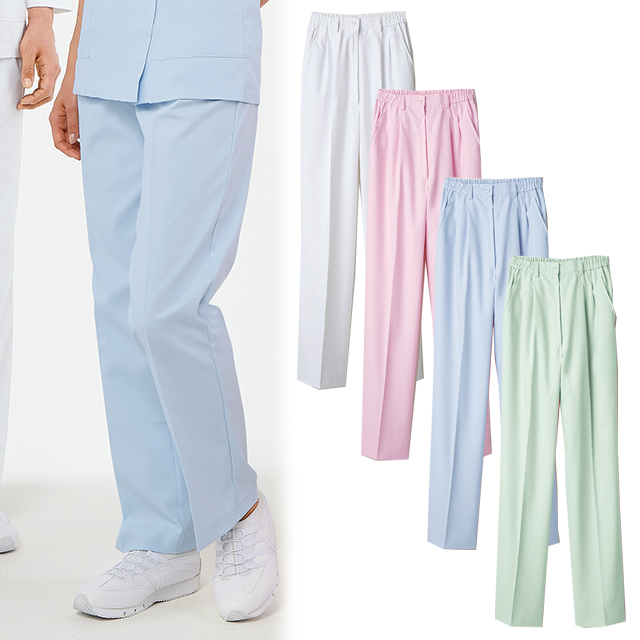 73-1261 住商モンブラン ナースウェア パンツ 女性用 リラックスシルエット ツータック 半ゴム 制菌加工 制電 防汚 透け防止 MONTBLANC 医療用 看護師 ナース 医師 ドクター 医者 薬剤師 白衣 レディス 女子 ナースパンツ ズボン スラックス ホワイト ブルー グリーン