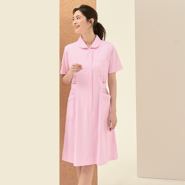 73-1452 住商モンブラン ナースウェア ワンピース 女性用 半袖 制菌加工 透け防止 制電 防汚 ポケット付き MONTBLANC 医療用 看護師 歯科衛生士 レディース レディス ナース服 白衣 白 ホワイト ピンク 