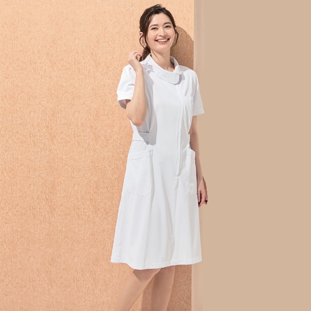 73-1472 住商モンブラン ナースウェア ワンピース 女性用 半袖 制菌加工 透け防止 制電 防汚 ポケット付き MONTBLANC 医療用 看護師 歯科衛生士 レディース レディス ナース服 白衣 白 ホワイト ピンク 