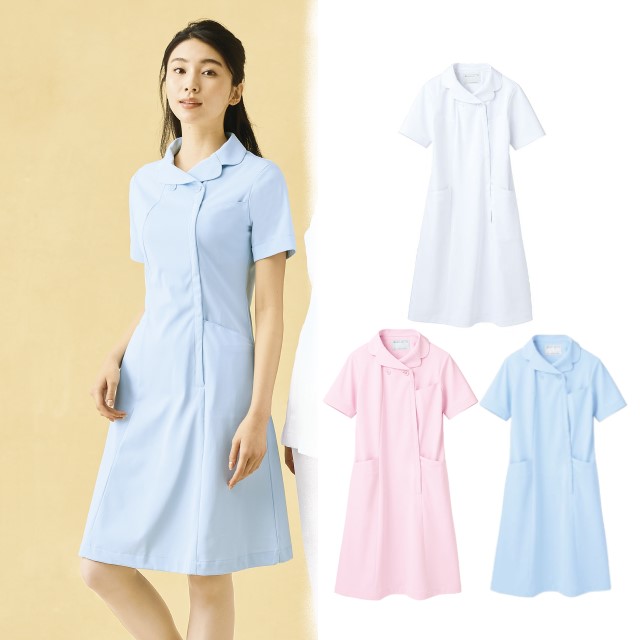73-1772 73-1774 73-1776 住商モンブラン ナースウェア ワンピース 女性用 半袖 制菌加工 透け防止 制電 防汚 キーループ MONTBLANC 医療用 看護師 歯科衛生士 レディース レディス ナース服 白衣 ホワイト 白 ピンク