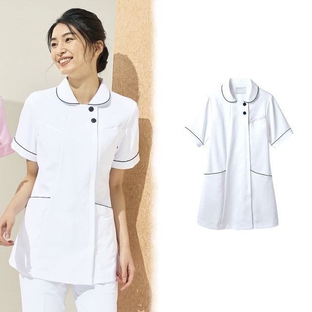 73-1968 住商モンブラン ナースウェア ジャケット 女性用 半袖 制菌加工 透け防止 吸汗速乾 制電 防汚 PHSポケット キーループ 白 ピンク ブルー ネイビー MONTBLANC 医療用 看護師 歯科衛生士 レディース レディス 上衣 チュニック